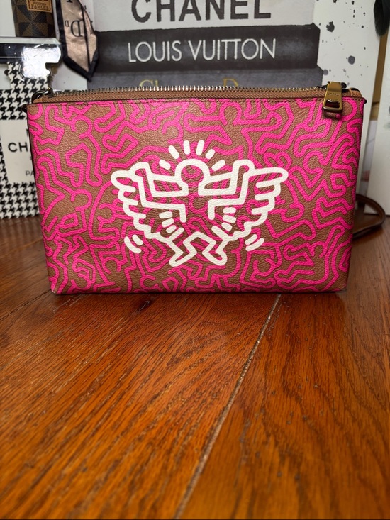Coach Handbags - Coach x Keith Haring Zip Pouch Clutch Brown Pink Leather Canvas F11773